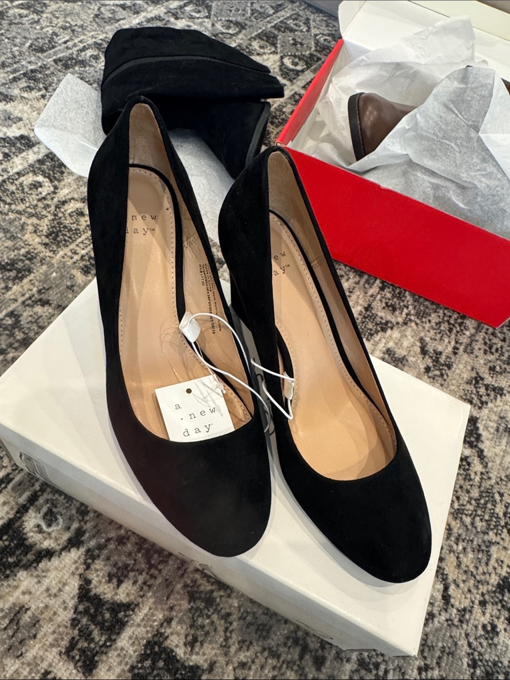 a new day Black Suede Round-Toe Pumps